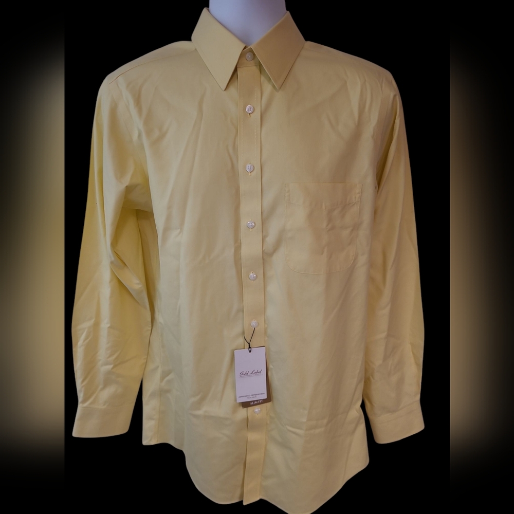 Men's Gold Label Roundtree & Yorke Button Down Long Sleeve Dress Shirt Size 34